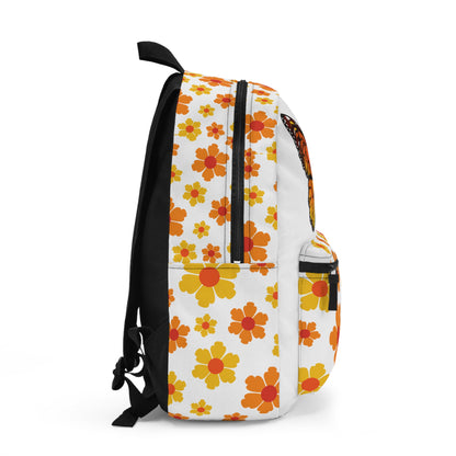 Custom butterfly backpack with vibrant flower pattern and spacious side pocket for essentials