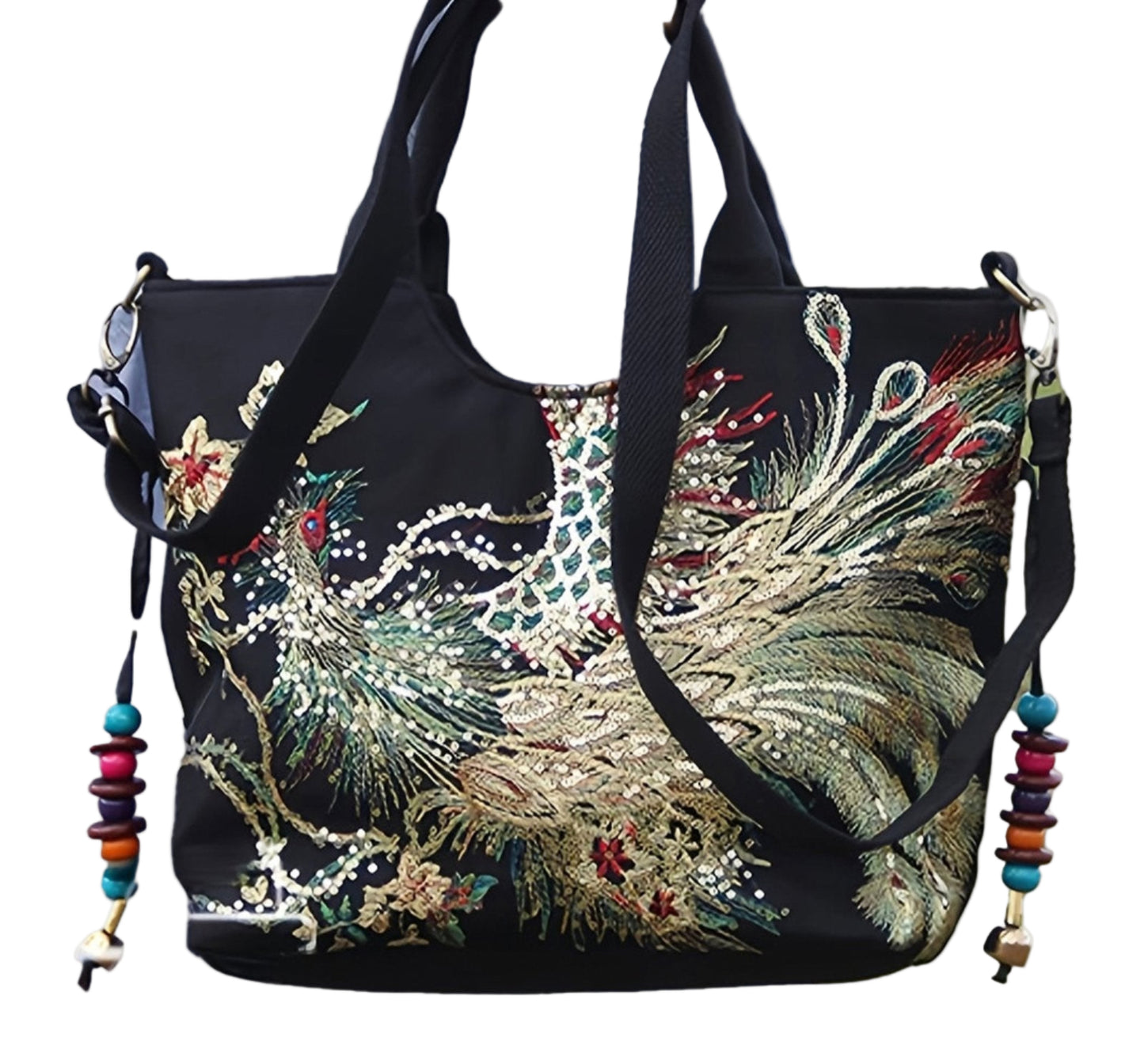 Wo's Embroidered Satchel Bag - Retro Double Handle Handbag with
