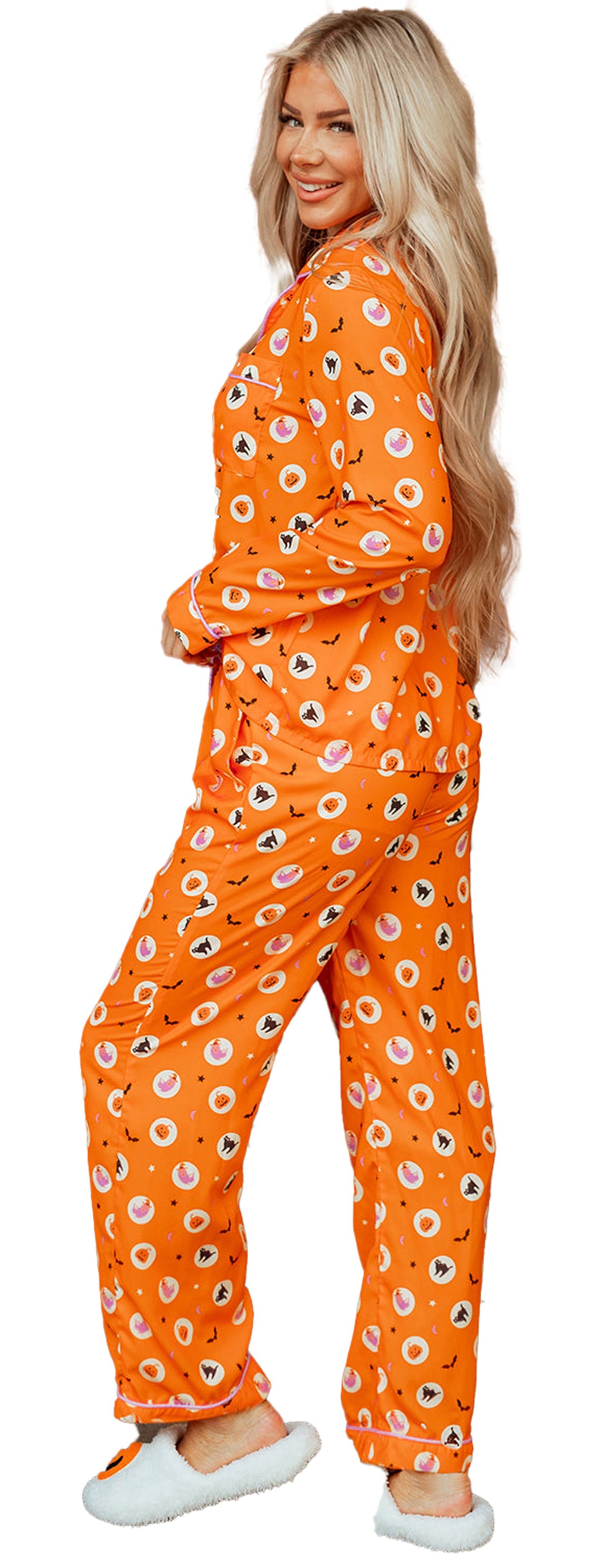 Orange Halloween Pajama Set For Women
