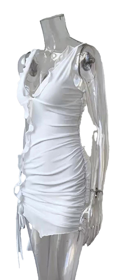 Sexy V-Neck Mini Dress With Ruffle Detail