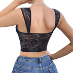 Chic Black Lace Top with Mesh Detail