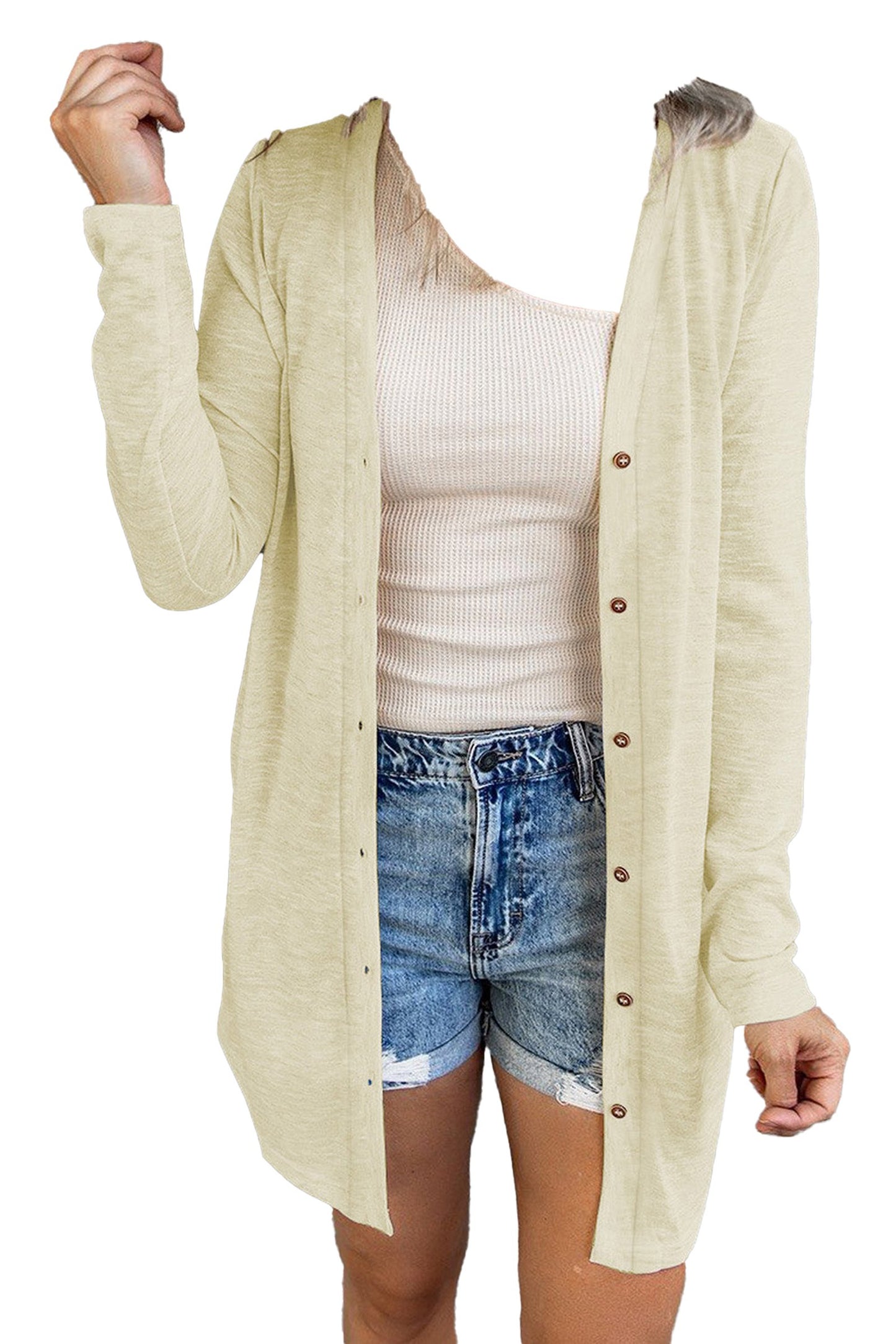 Beige Open-Front Cardigan For Trendy Looks