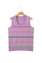 White Stripe Round Neck Knitted Sweater Tank