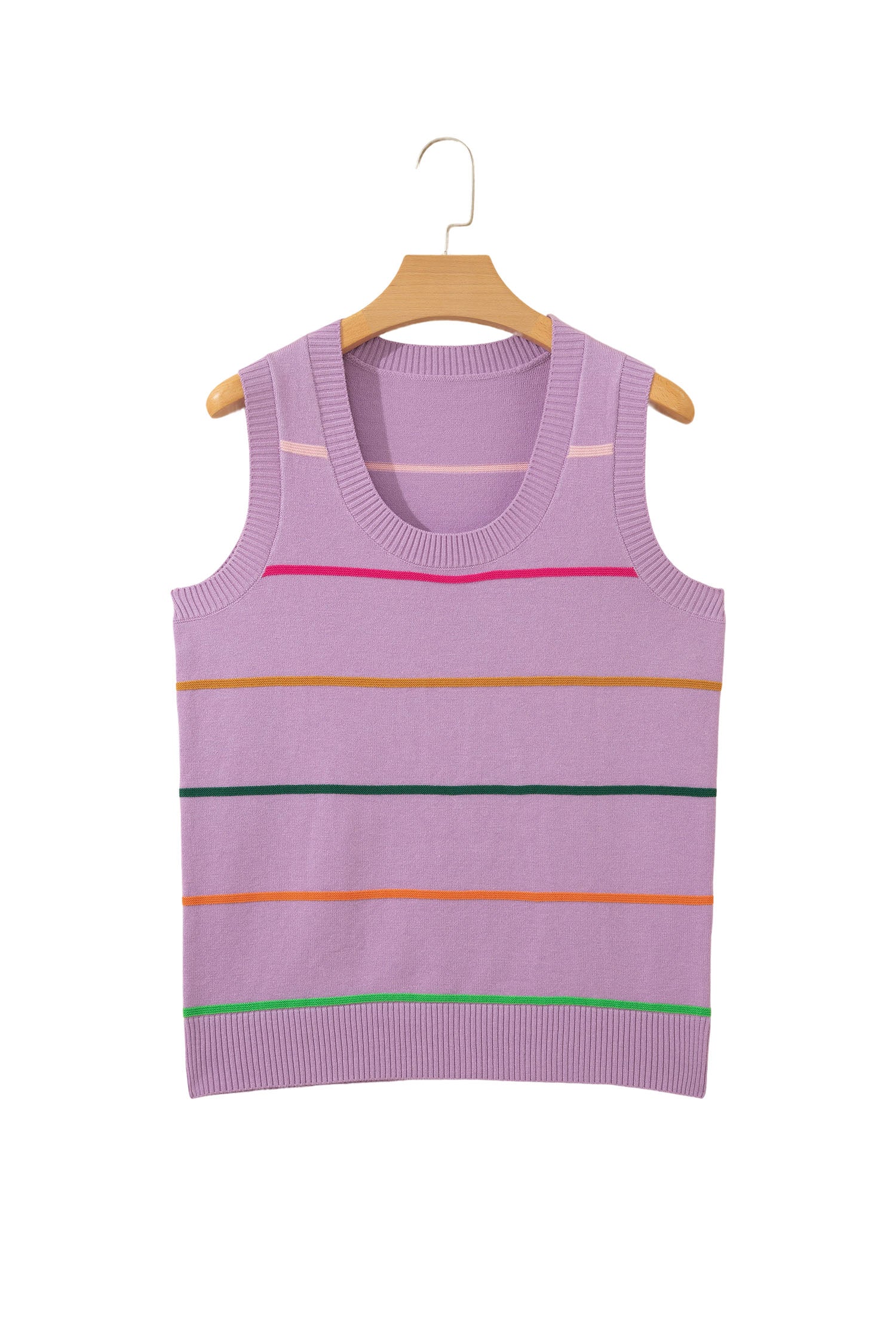 White Stripe Round Neck Knitted Sweater Tank