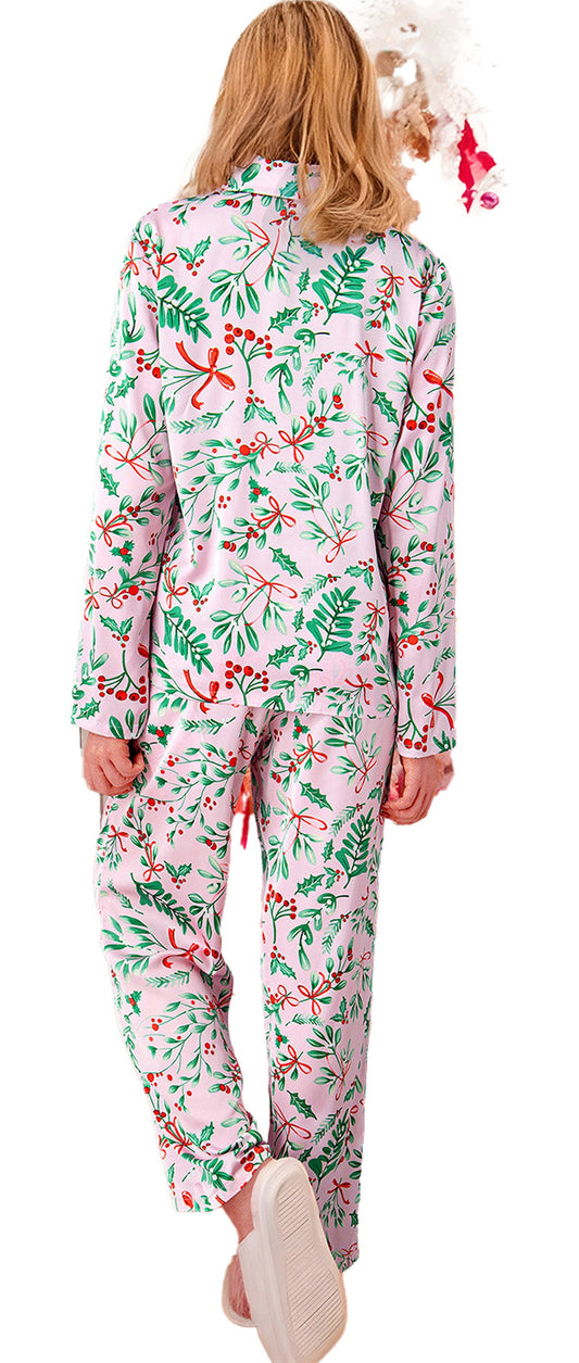 Pink Christmas Pajama Set For Women