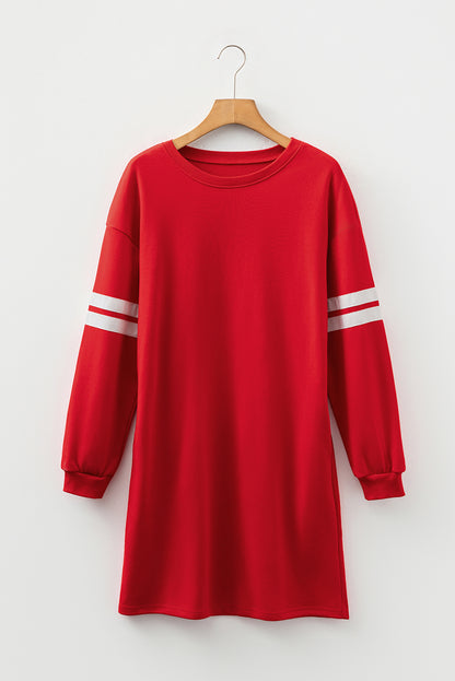Red Varsity Sweatshirt Dress Cozy Pocketed Mini