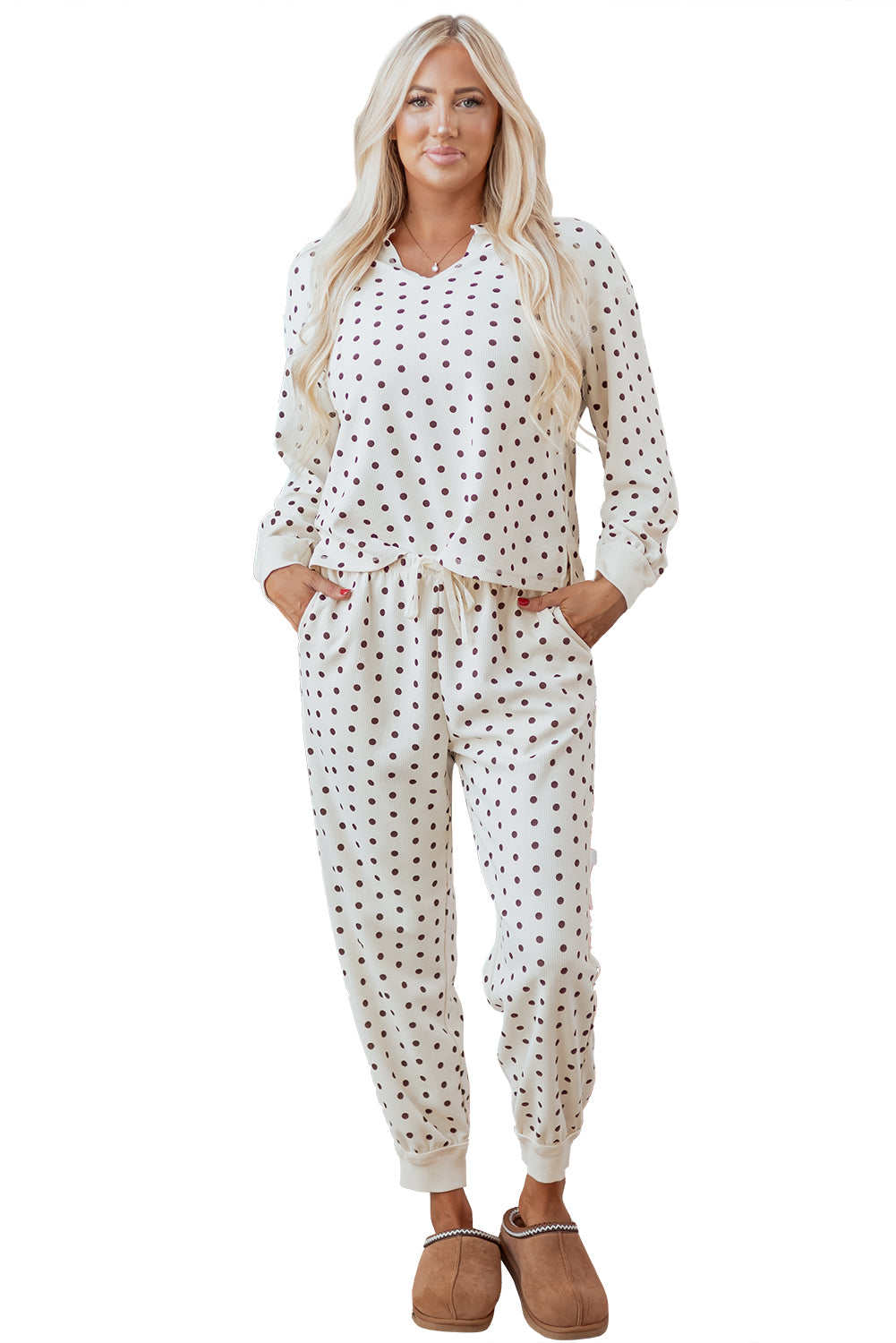 White Polka Dot Lounge Set For Comfort