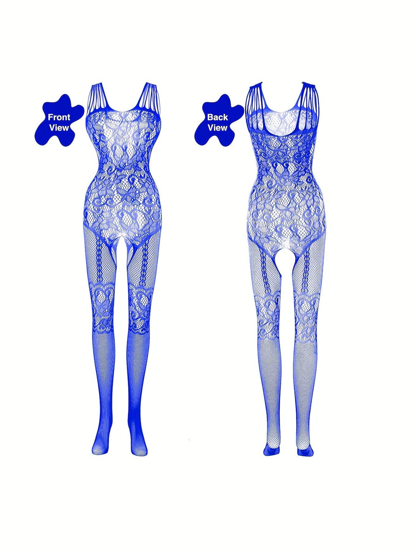 4-Pack Fishnet Bodystocking Set with Jacquard Design & Open Crotch