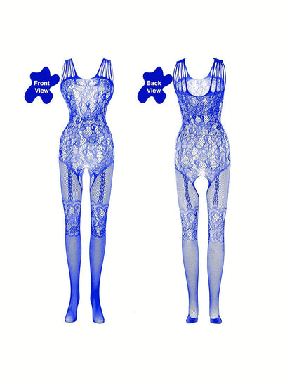 4-Pack Fishnet Bodystocking Set with Jacquard Design & Open Crotch