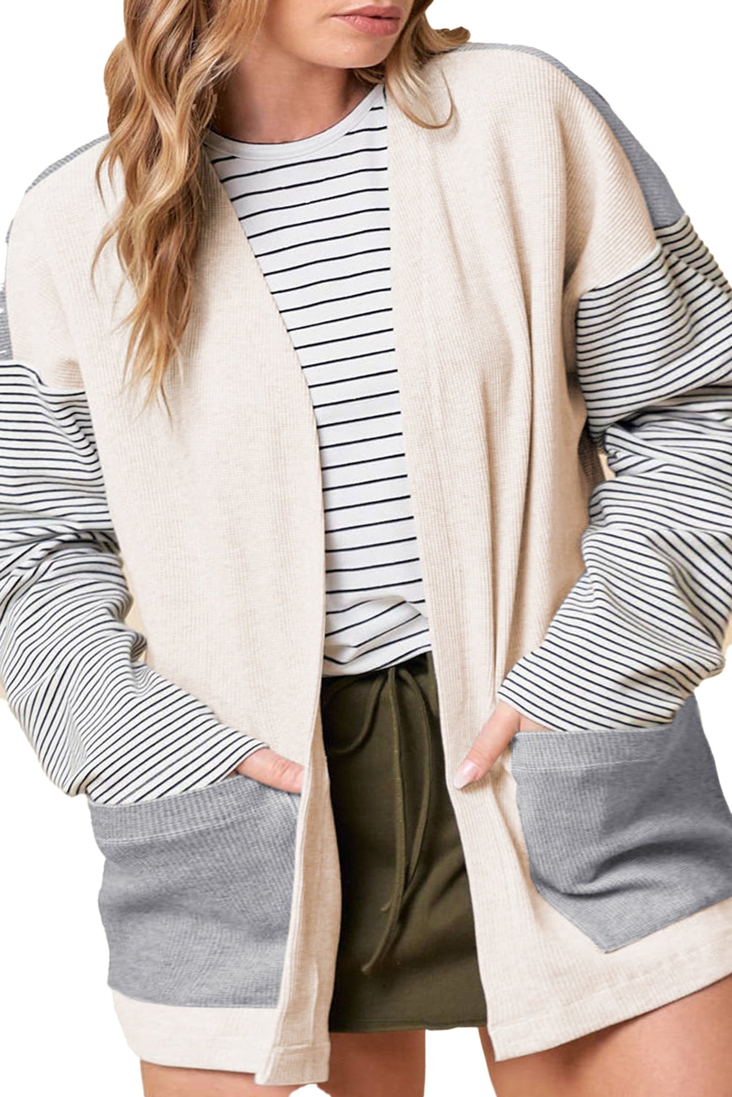 Black Stripe Colorblock Cardigan For Chic Style