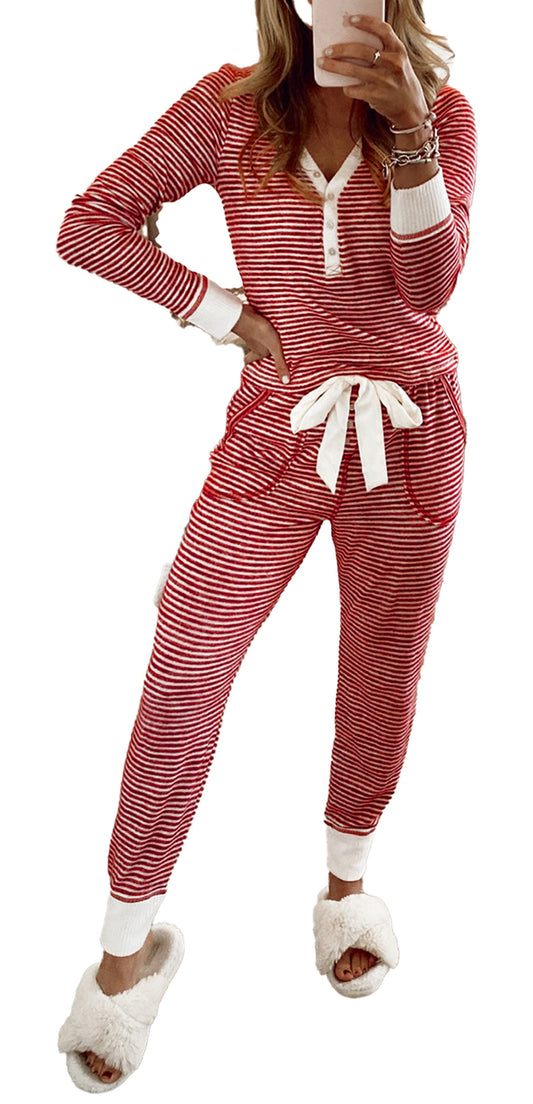 Red Stripe Lounge Set For Women