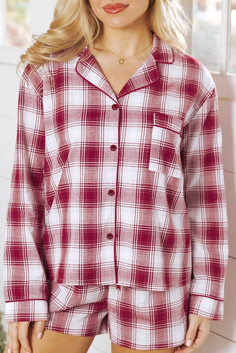 Red Plaid Lounge Set For Women