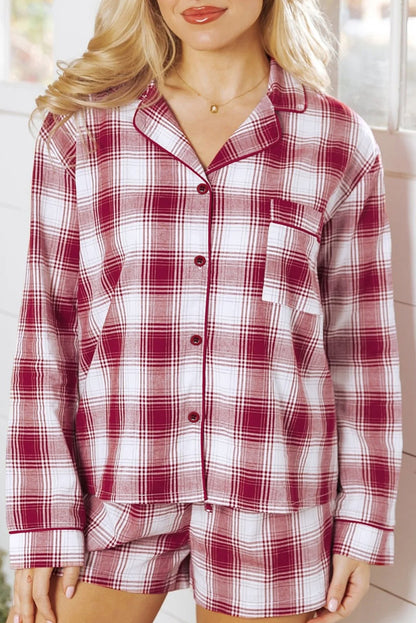 Red Plaid Lounge Set For Women