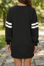 Red Varsity Sweatshirt Dress Cozy Pocketed Mini