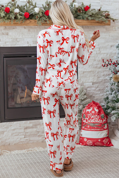 Red Christmas Bow Pajama Set For Women