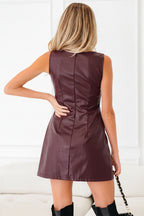Vegan Leather Mini Dress Sleeveless A-Line