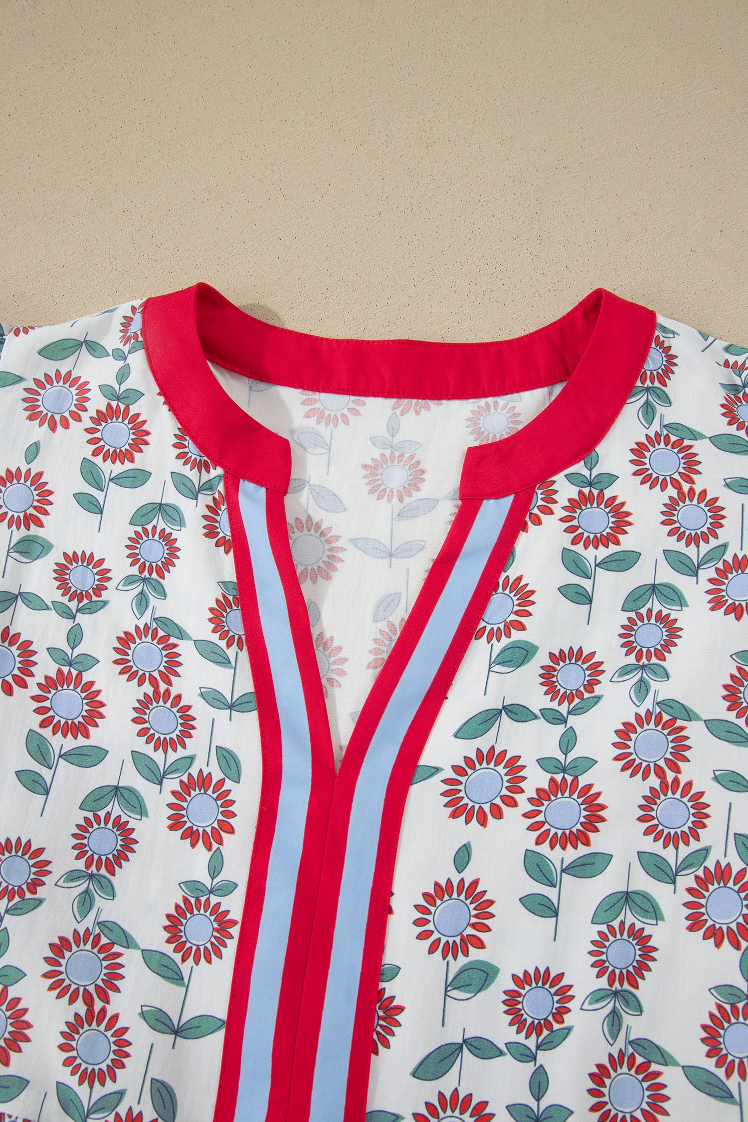 Sky Blue Floral Print Contrast Trim Flutter Sleeve Mini Dress
