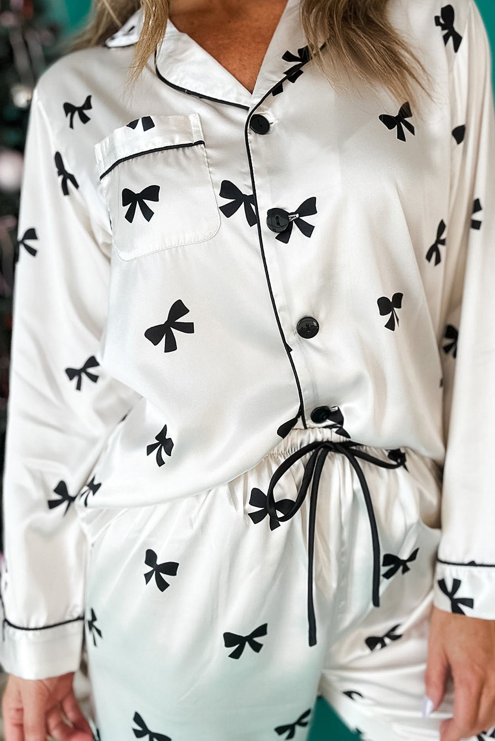 White Bows Print Sleepwear Set
