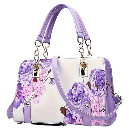 Front View of Elegant Floral Print Satchel Bag