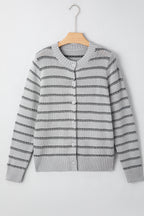 Gray Stripe Button Front Cardigan