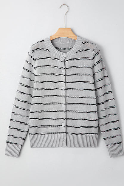 Gray Stripe Button Front Cardigan