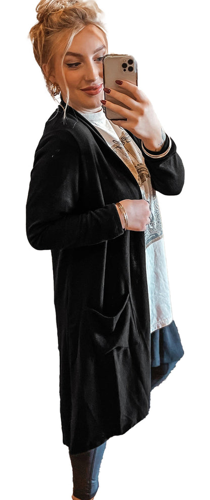 Black Open Front Cardigan Women