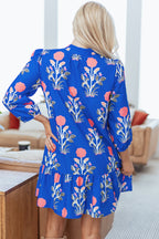 Blue Floral Print Dress Ruffle Hem