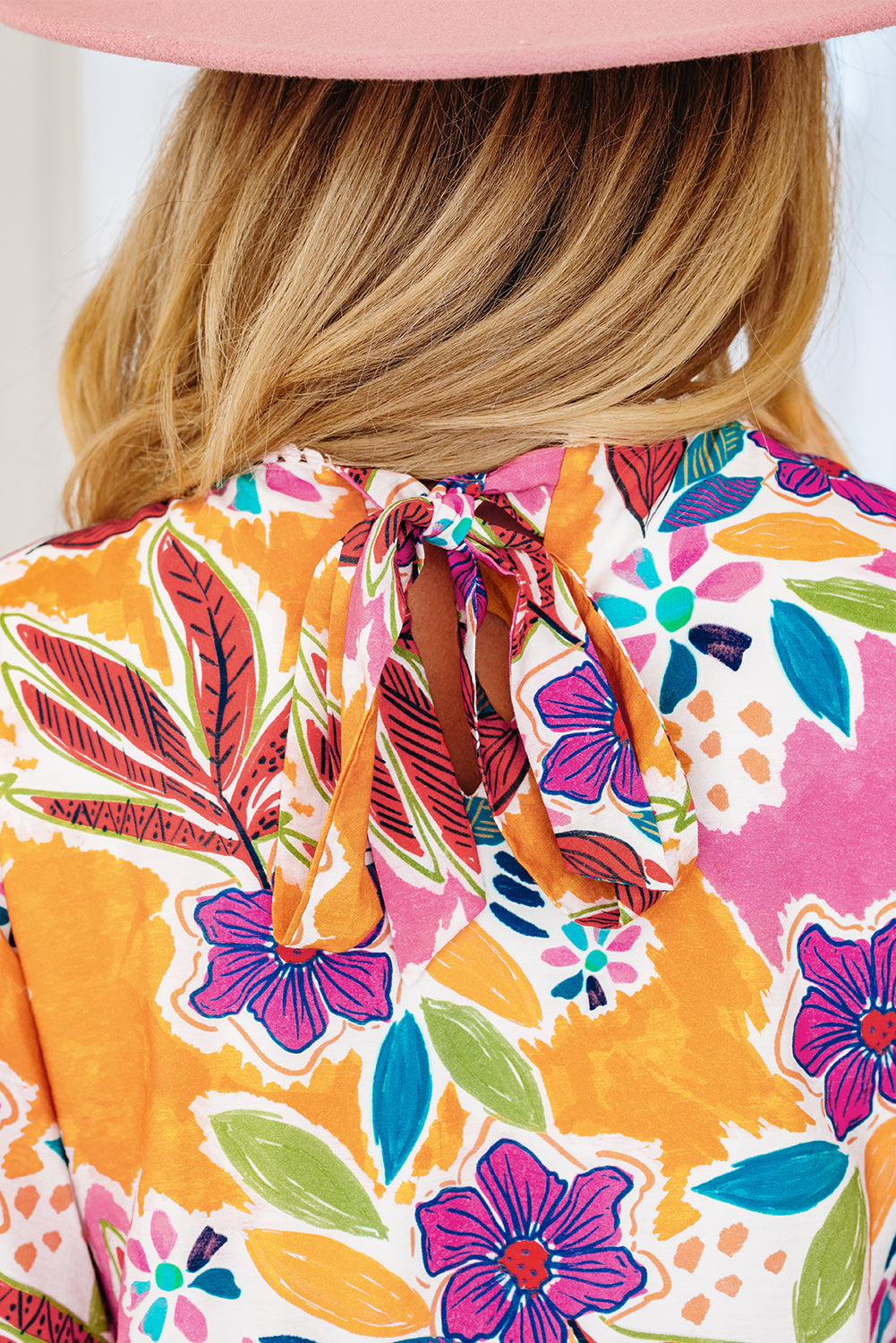 Pink Floral Swing Mini Dress Lace Trim