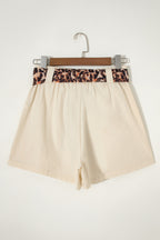 Bright Pink Leopard Contrast Sash Belt Pleated Wide Leg Shorts