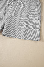 Gray Stripe Lace-up Elastic Waist Casual Pocketed Shorts