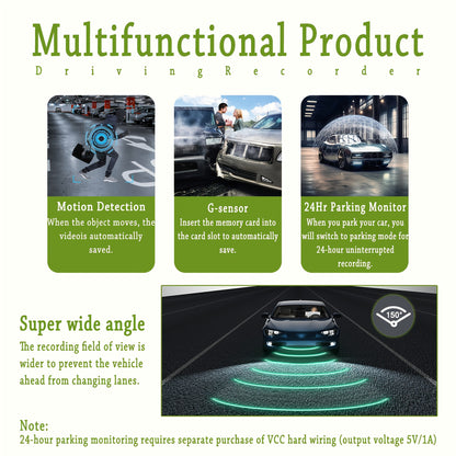 1080p Dual Camera Dash Cam With Memory Card