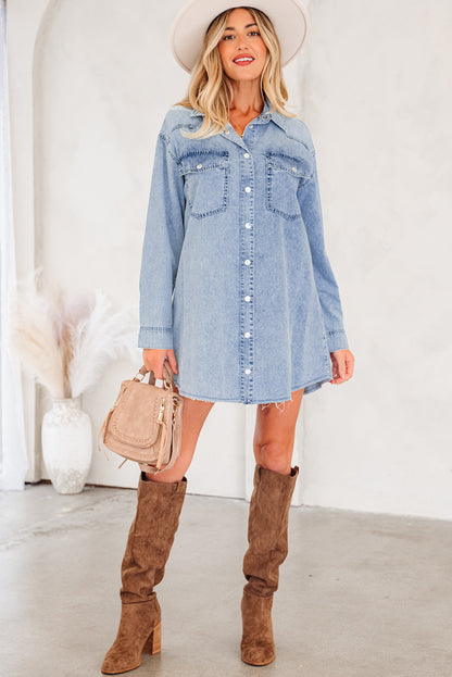 Oversized Denim Shirt Dress With Pockets