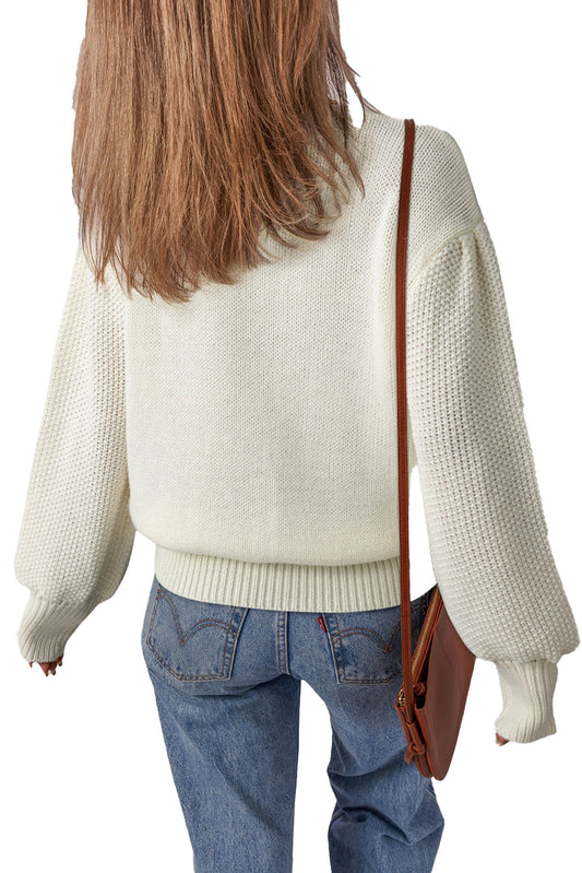 White Flower Detail Sweater For Trendy Style