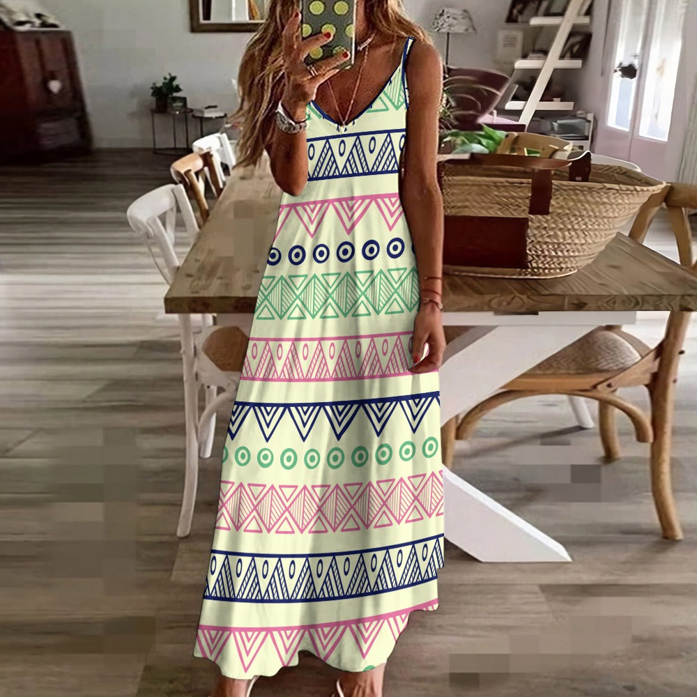Sling Ankle Long Dress Geometric Design Women'S Summer Dress