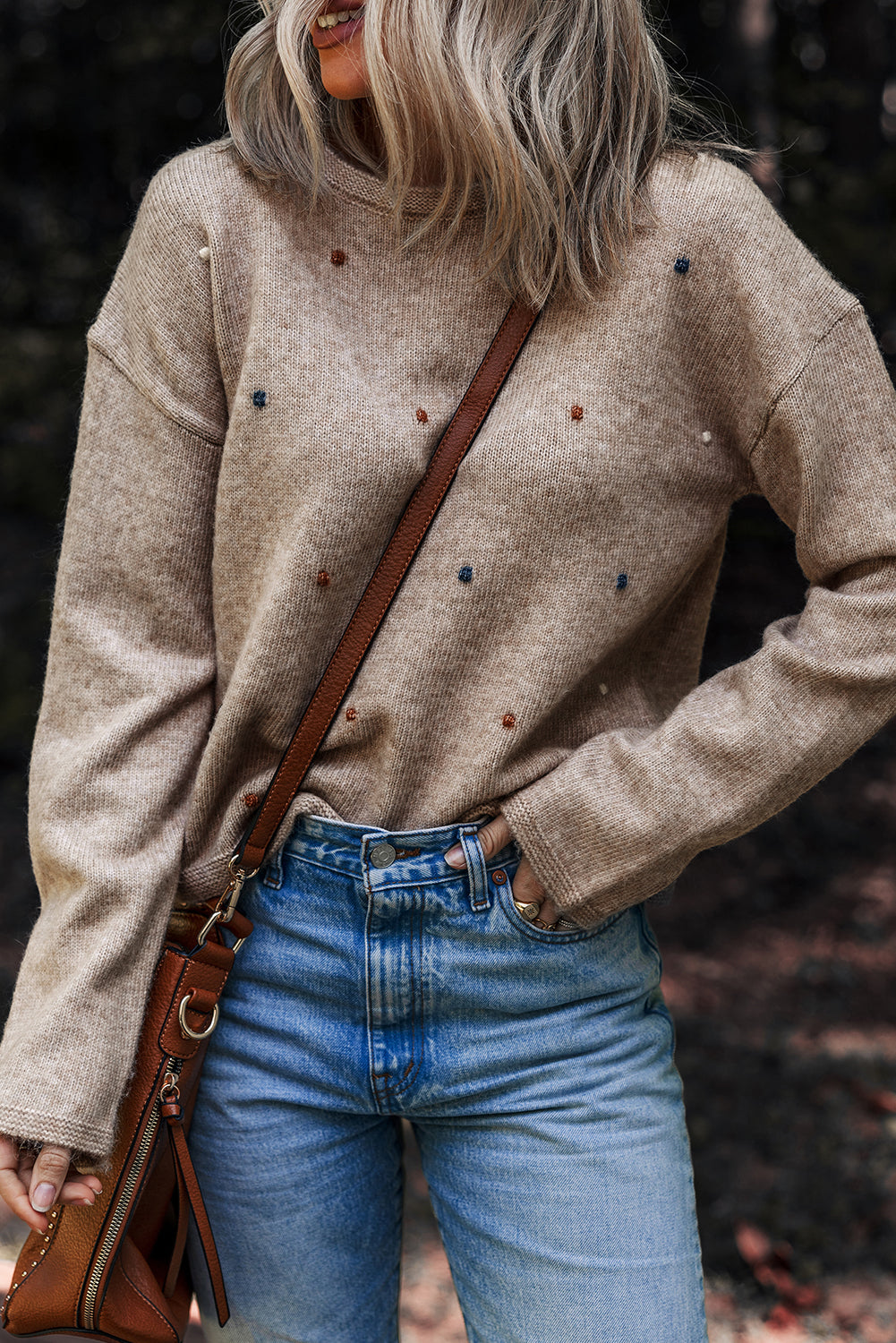 Gray Dot Detail Sweater For Trendy Style