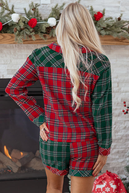 Red Plaid Christmas Pajamas Set For Women