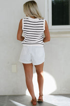 Sky Blue Stripe V Neck Gold Buttons Elegant Sweater Vest