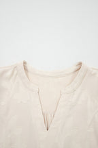 Parchment Long Sleeve Notched Neck Jacquard Tiered Mini Dress