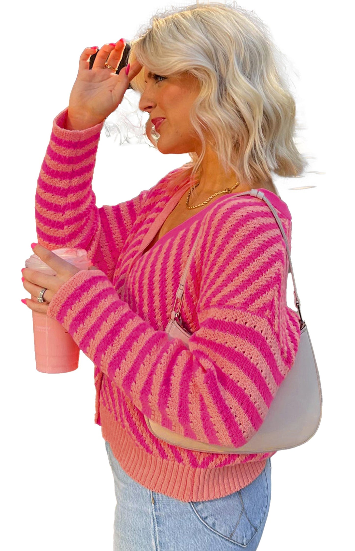 Pink Striped Cardigan For Trendy Style