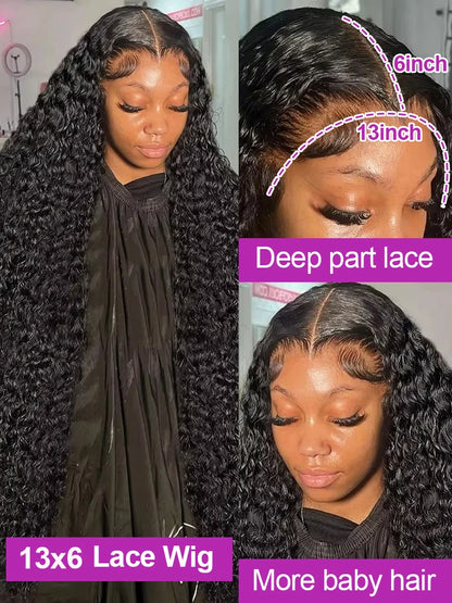 40 inch water wave lace front wig featuring 13x6 lace for deep parting and baby hair details