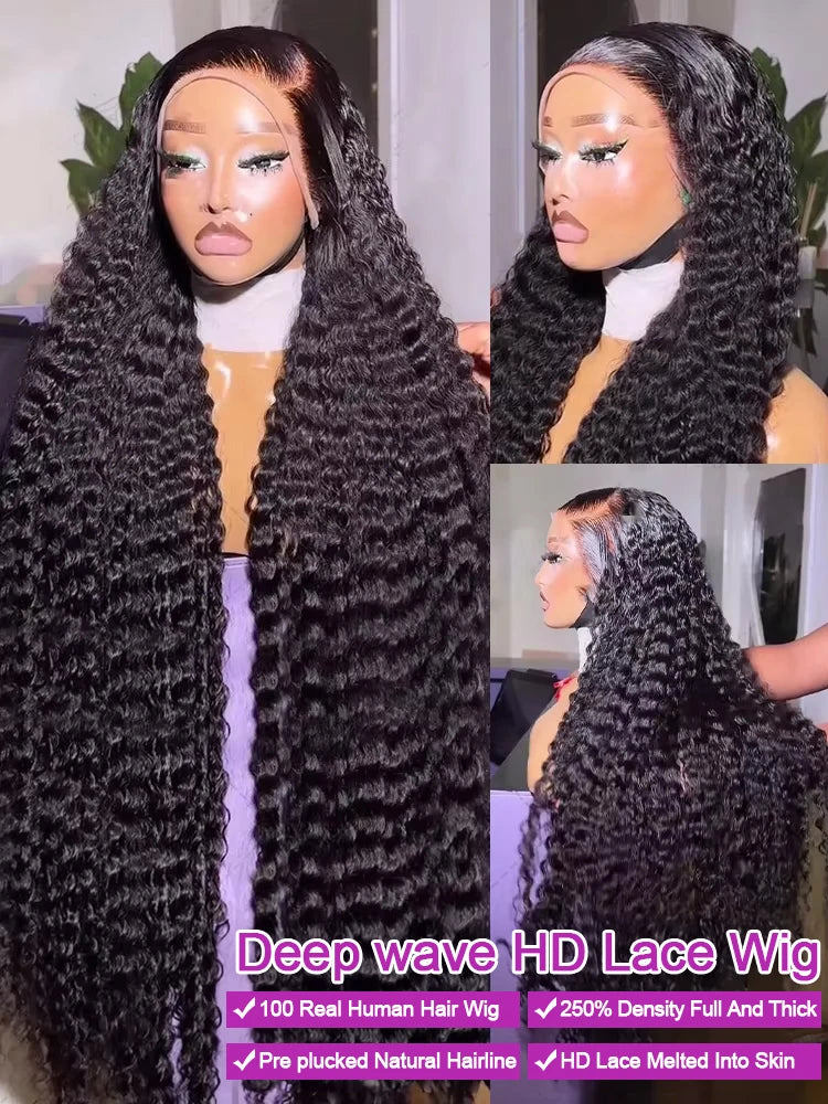 40 inch water wave lace front wig featuring 100 real human hair and pre-plucked natural hairline