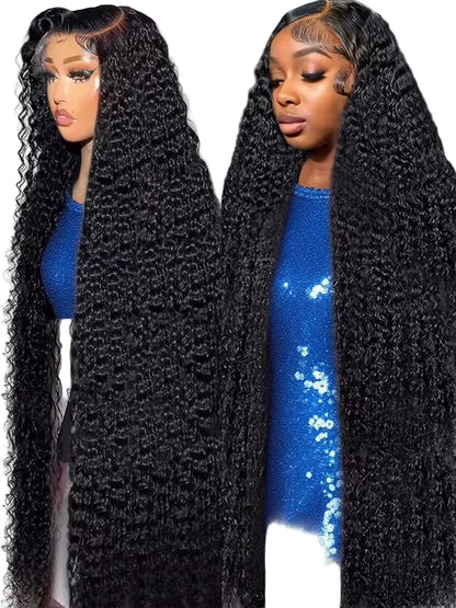 40 inch water wave lace front wig by LuckeLadybug LLC with luxurious, curly strands for a stunning look