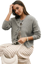 Gray Ribbed Knit Cardigan For Women