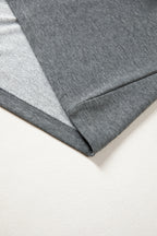 Carbon Grey Denim Color Block Patchwork Shirt Collar Short Sleeve Blouse