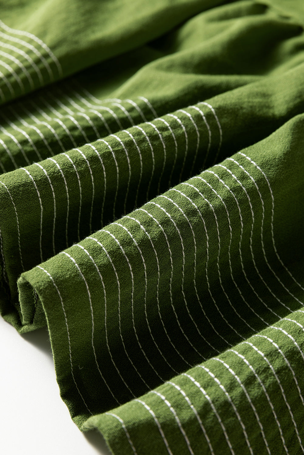 Jungle Green Mini Dress, Flowy Tiered V-Neck