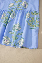 White Wild Floral Print Scalloped Embroidery Trim V Neck Drop Waist Mini Dress