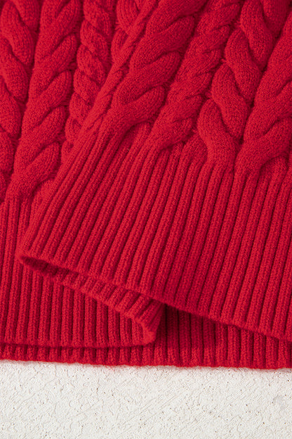 Fiery Red Cable Knit Sweater For Women