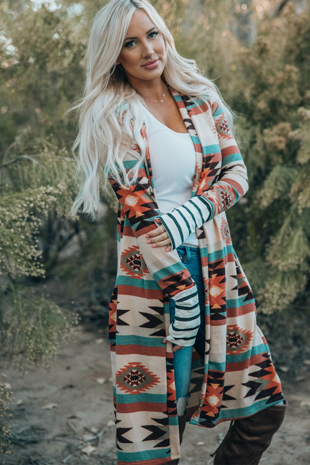 Multicolor Geometric Cardigan For Trendy Style