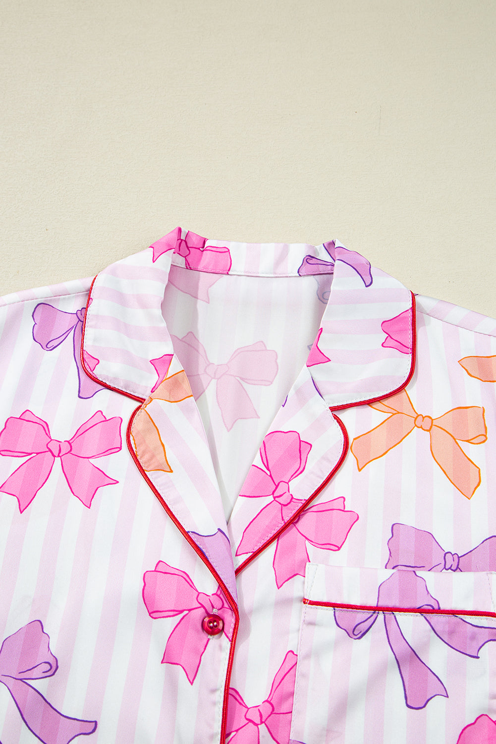 Womens Pink Bow Pajama Set For Comfort