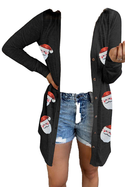 Black Sequined Santa Cardigan For Trendy Style
